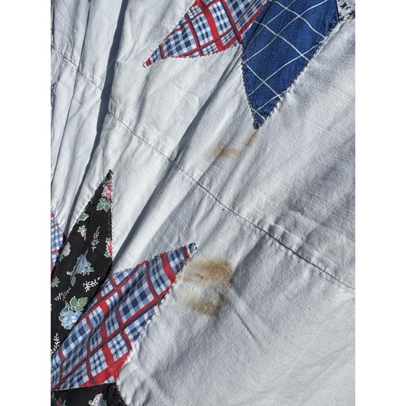 Vintage Hand-Stitched Lemoyne Star Summer Quilt Coverlet 8 Point  73" X 67" - Picture 5 of 16